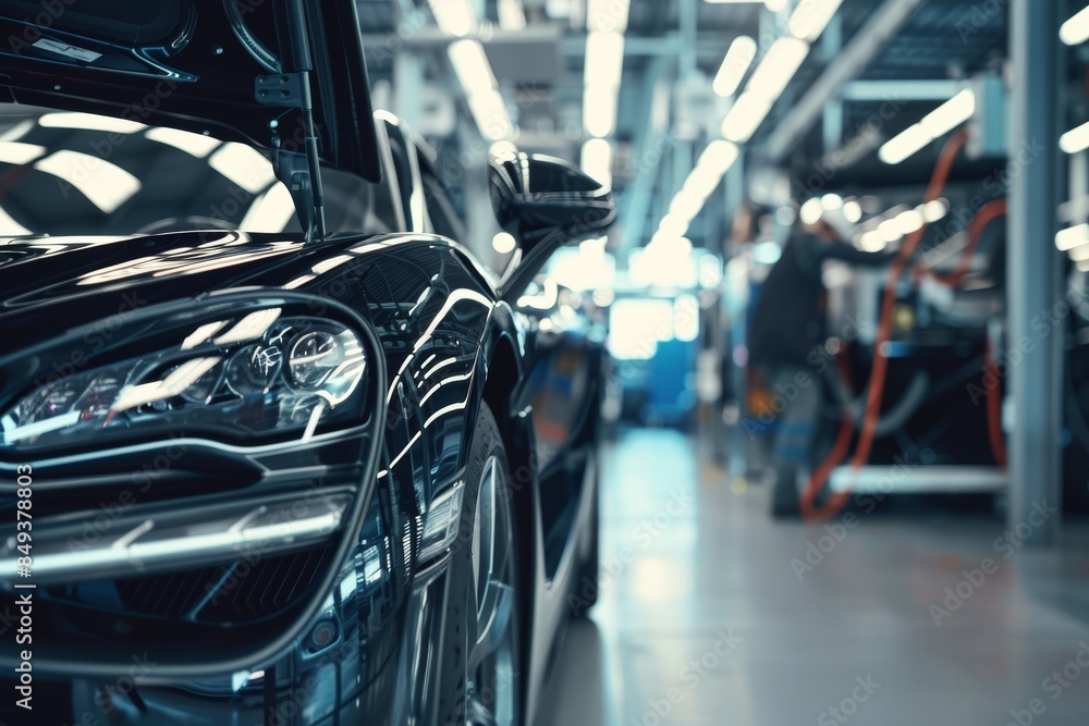 Aufkleber hybrid car service check with advanced diagnostic tools in a mechanic workshop