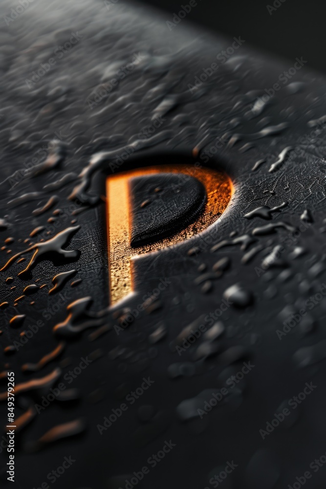 Poster close-up shot of a wet surface with a letter 'p' visible