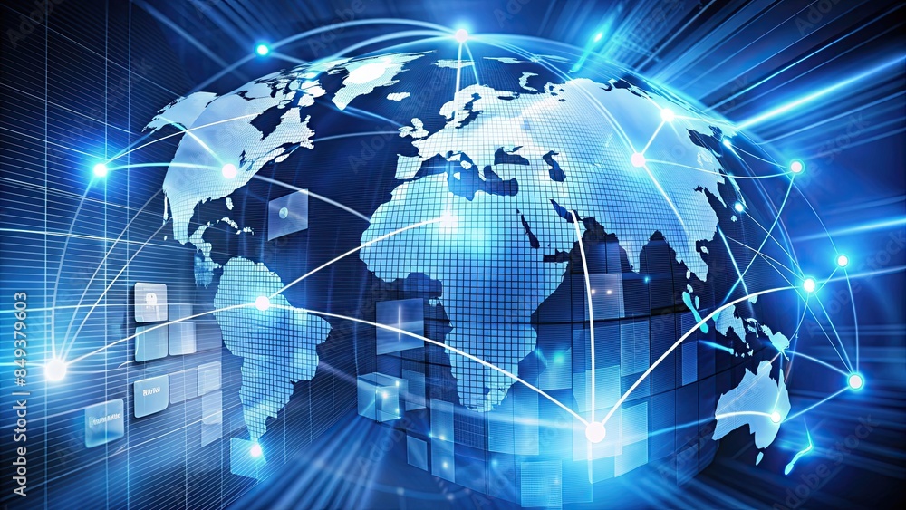 Poster a businessman has access to a global network that connects to information retrieval, document manage