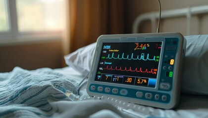 Detailed view of vital signs displayed on a medical monitoring screen in close up