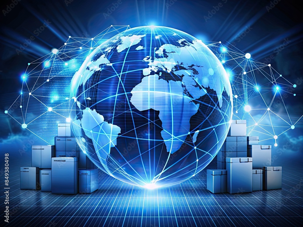 Poster a businessman has access to a global network that connects to information retrieval, document manage