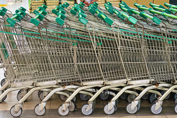 line up shopping cart at the mall.