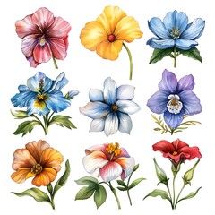 Obraz premium Assorted Hand-Drawn Flowers in Various Hues