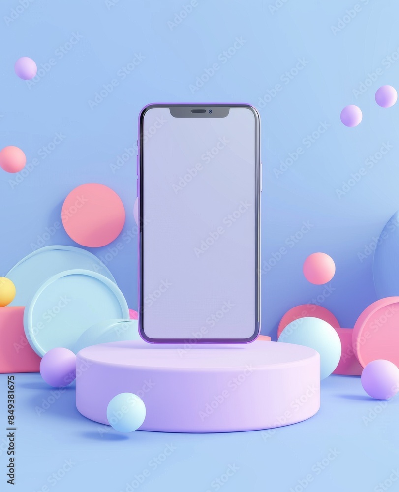 Poster 3d render of an iphone mockup on a colorful abstract background