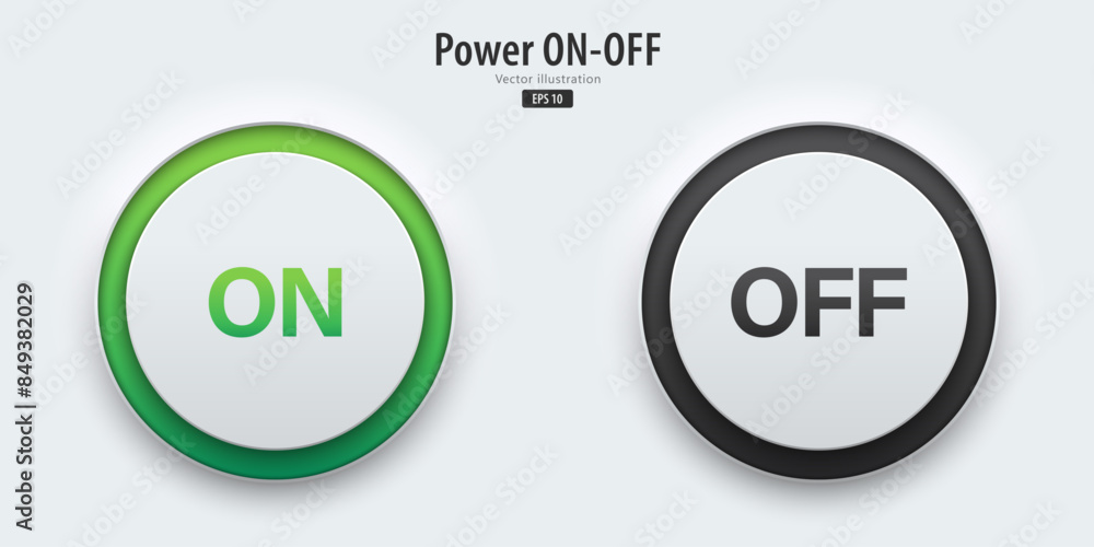 Aufkleber power icon. a set of a set of active and inactive buttons have neon lights with power symbols. 3d ic