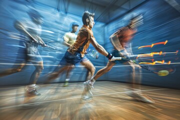 Men engaged in a tennis match, outdoors