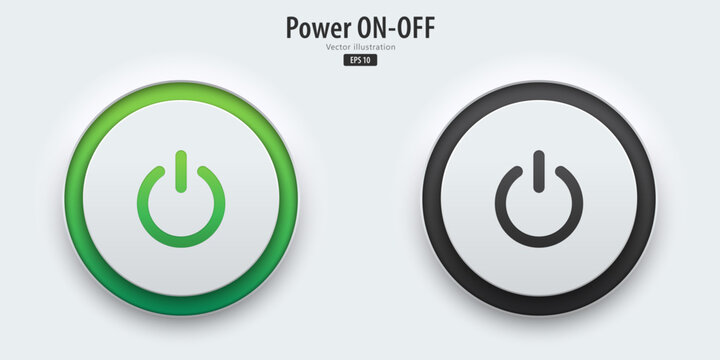 Power icon. A set of active and inactive buttons have neon lights with Power symbols. 3D icon in trendy neumorphic style for apps, websites, interfaces. UI UX elements. Vector illustration.