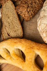 Various types of bread on canvas fabric