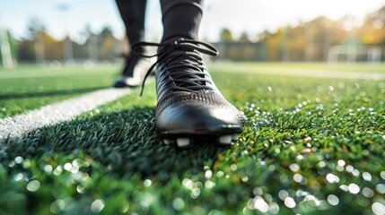 Close up of footballer tying cleats before training session for enhanced performance