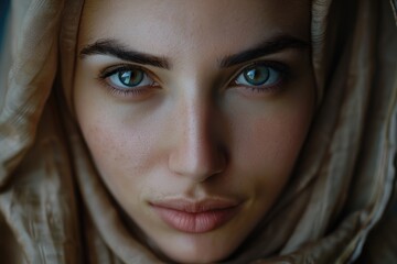 Fototapeta premium A close-up shot of a person wearing a headscarf, with details not visible from this angle
