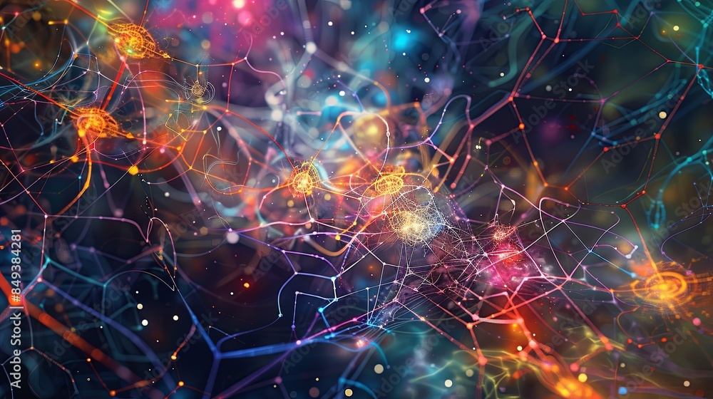 Leinwandbilder bright, abstract image of a neural network showing interconnected nodes for data processing and lear