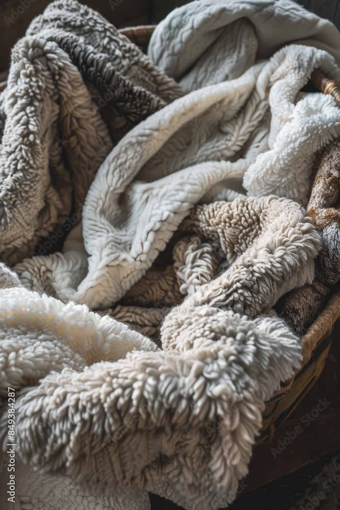 Poster A table filled with numerous blankets, perfect for decorative or practical use