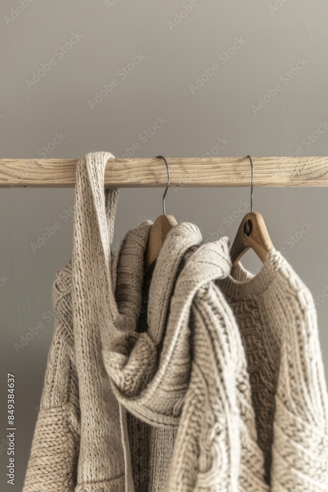 Aufkleber two sweaters hanging from a rail, casual and relaxed image