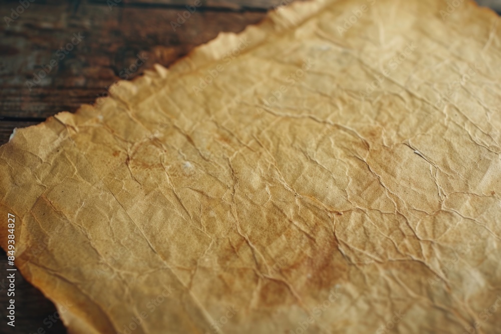 Poster a single sheet of brown paper resting on a wooden table