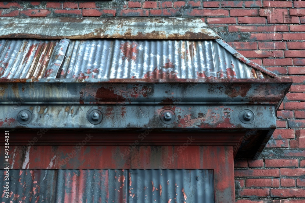 Poster a close-up view of a building roof, showing architectural details and texture