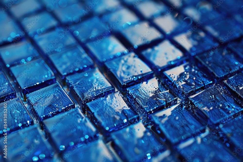 Poster a close-up view of a blue tiled surface with intricate details