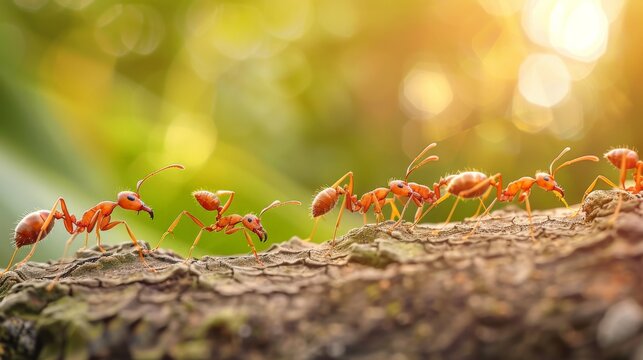 In the image, you can see a lot of ants marching in a line, carrying food back to their nest.
