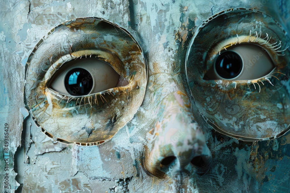 Poster A close-up view of a statue depicting a human face, suitable for use in various contexts including art, history, or design