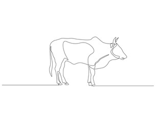 Continuous one line drawing of cow. One line drawing illustration of livestock cattle. Livestock concept continuous line art. Editable outline.