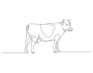 Continuous one line drawing of cow. One line drawing illustration of livestock cattle. Livestock concept continuous line art. Editable outline.