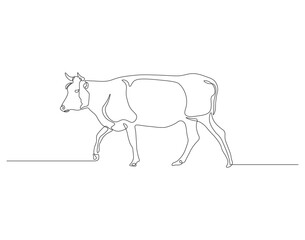 Continuous one line drawing of cow. One line drawing illustration of livestock cattle. Livestock concept continuous line art. Editable outline.