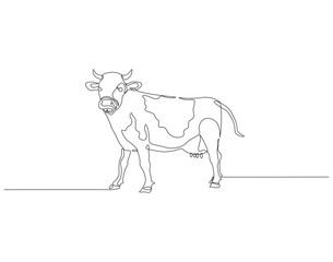 Continuous one line drawing of cow. One line drawing illustration of livestock cattle. Livestock concept continuous line art. Editable outline.