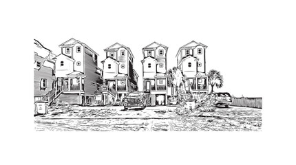Print Building view with landmark of St. George Island is the island in Florida. Hand drawn sketch illustration in vector.