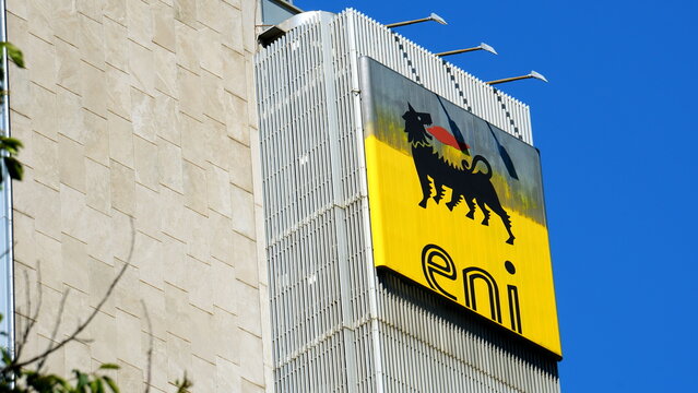 Logo of the Italian energy company ENI S.P.A. created in 1953 by Enrico MatteI