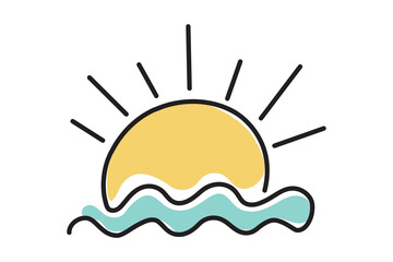 One continuous line drawing of sun on ocean. Vector illustration