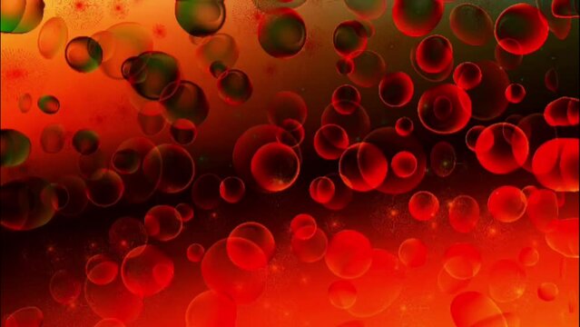 red cells flowing through vein. red bubble light background bokeh. dark loop.