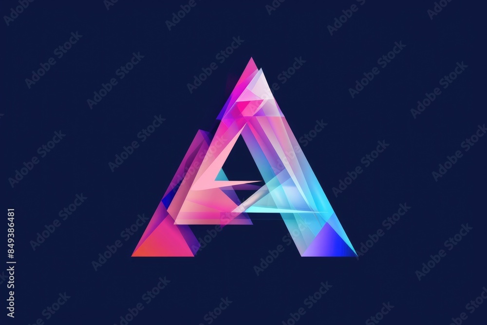 Poster a geometric shape composed of triangular elements forms the letter 'a'