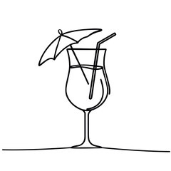 Continuous line drawing. Wineglass with wine or coctail. Isolated on white background. vector illustration.