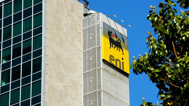 Logo of the Italian energy company ENI S.P.A. created in 1953 by Enrico Matte
