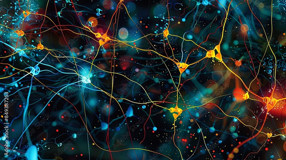 Fototapete an abstract illustration of a neural network with interconnected nodes, showcasing the complex proce