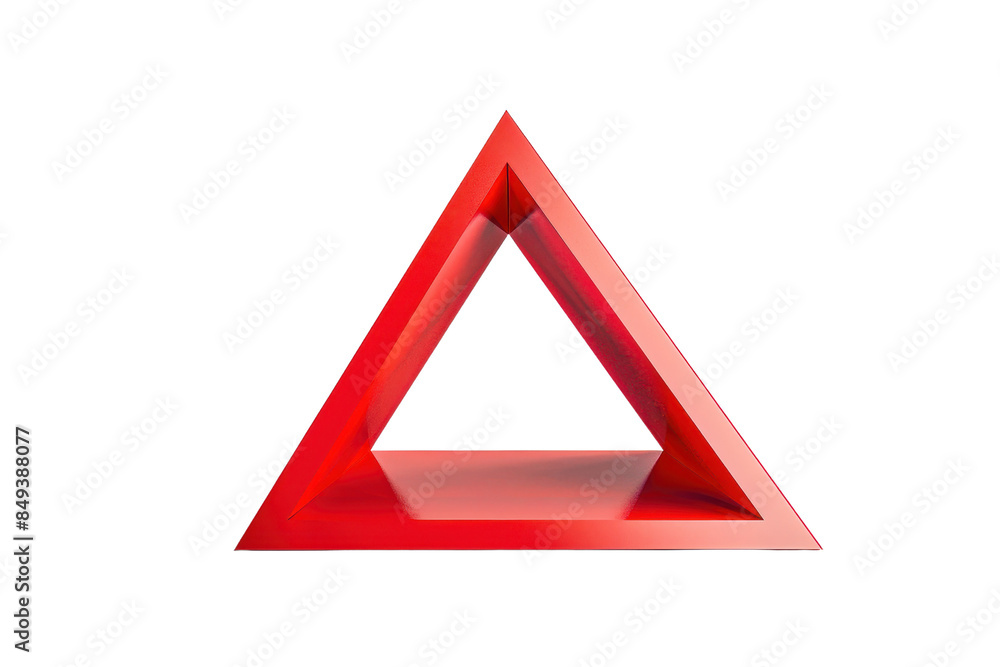 Poster bright red three-dimensional triangle with an empty center, representing a modern geometric abstract