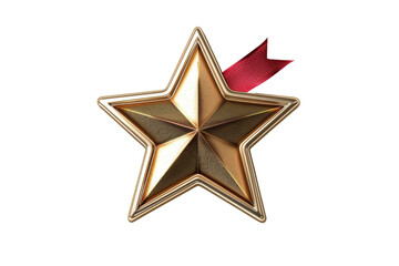 Golden star medal with red ribbon isolated on a transparent background. symbolizing achievement, success, and excellence.