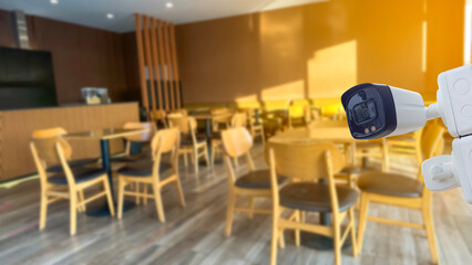 Security CCTV camera installed in coffee shop