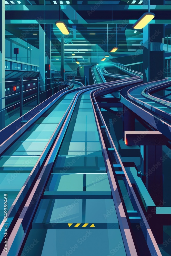 Poster Train arriving at a subway station with commuters waiting on the platform