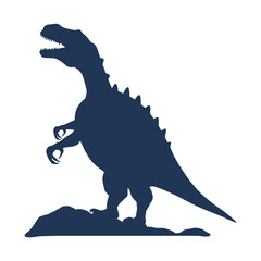 A  silhouette of a dinosaur, likely a Tyrannosaurus Rex, standing on a plain background