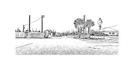 Print Building view with landmark of St. George Island is the island in Florida. Hand drawn sketch illustration in vector.