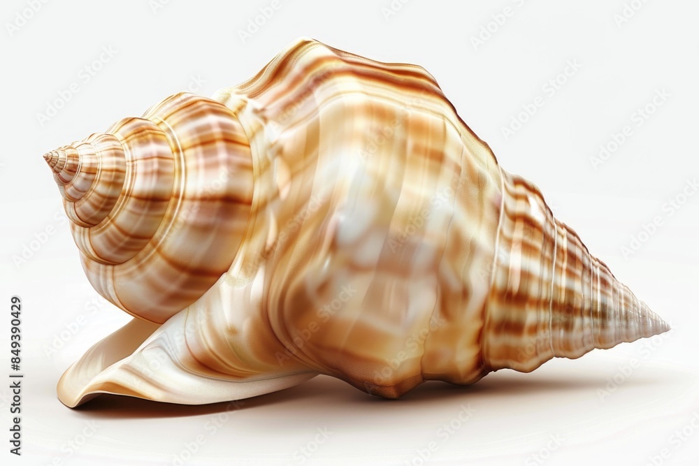 Poster Close-up of a single shell on a white surface, great for use in still life or nature-inspired compositions