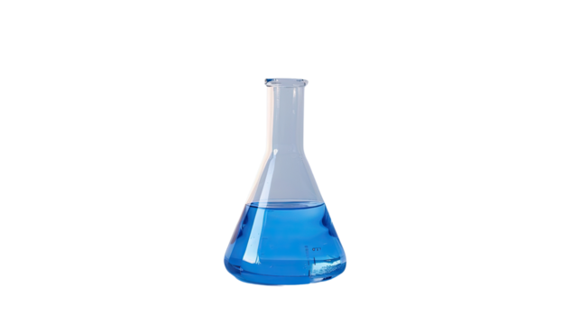 Laboratory test glass container on a transparent background