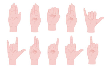 Set of human hand palm gestures vector illustration isolated on white background