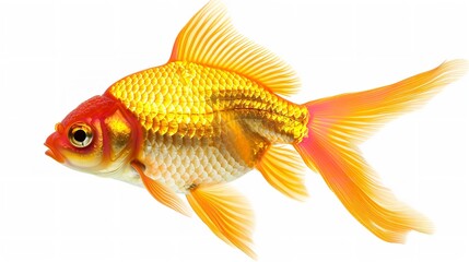 Isolated on a white background are goldfish with brilliant colors, Generative AI.