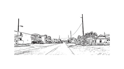 Print Building view with landmark of St. George Island is the island in Florida. Hand drawn sketch illustration in vector.