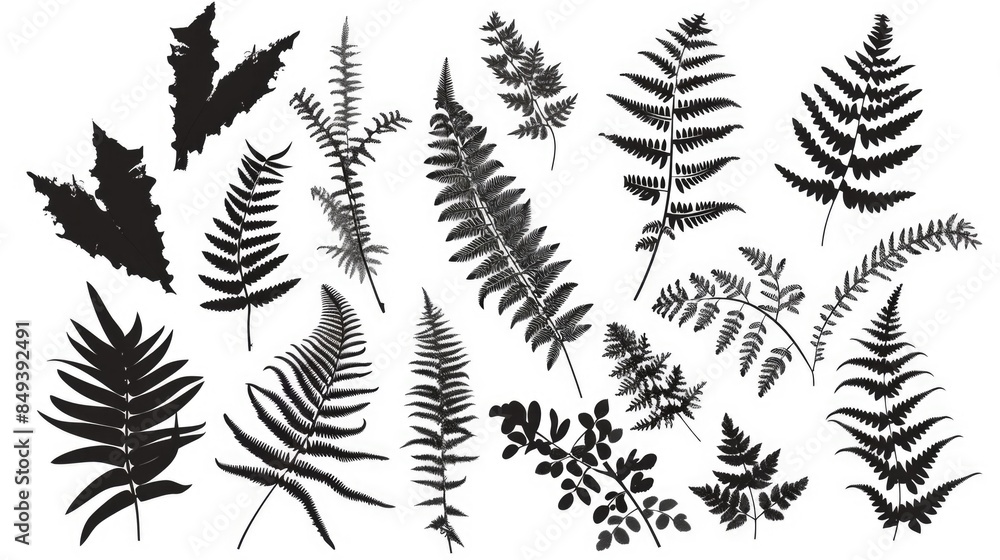 Poster A collection of different leaf types arranged on a white background for easy comparison