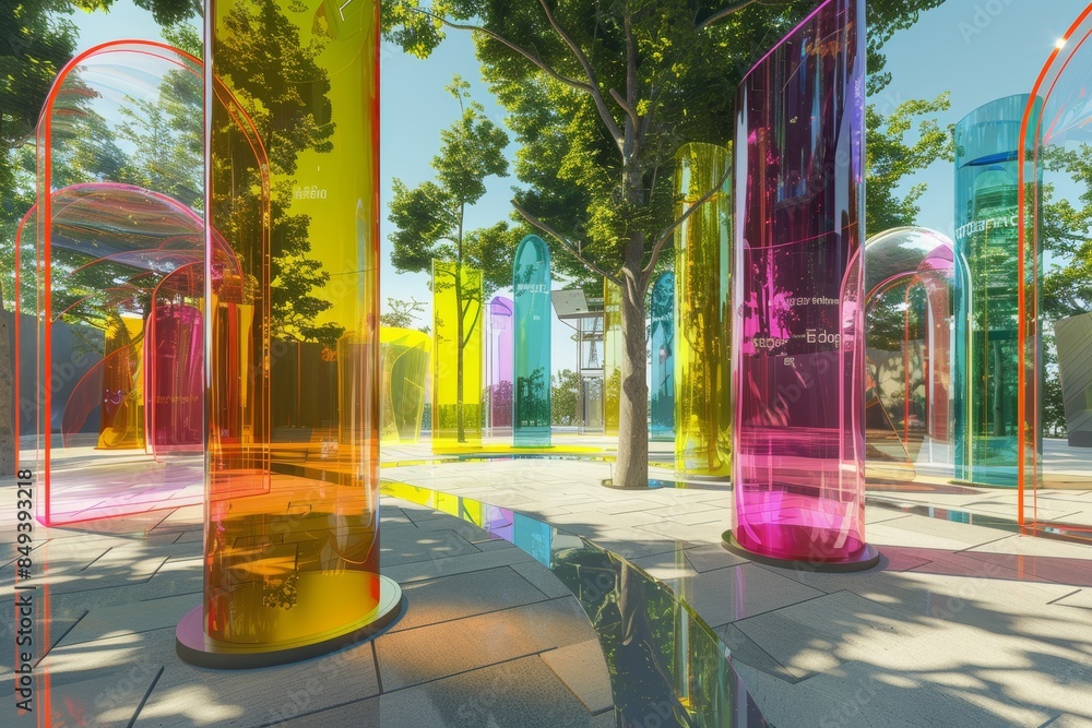 Poster a series of colorful glass tubes are arranged in a row, creating a colorful