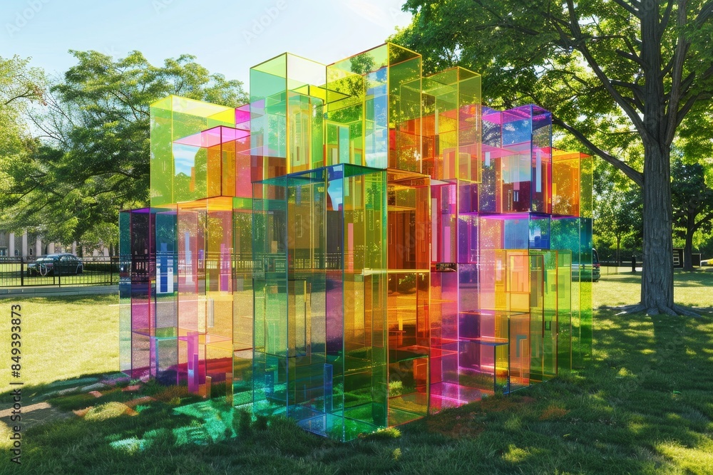 Poster a series of colorful glass tubes are arranged in a row, creating a colorful