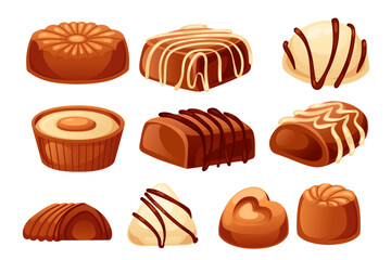 Set of sweet tasty chocolate candy dessert vector illustration isolated on white background