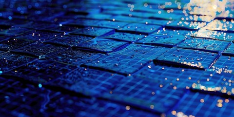 A close-up shot of a blue tiled floor with water droplets, ideal for use in designs and layouts where a subtle blue tone is needed